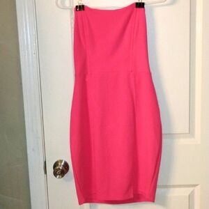 Strapless Dress color is hot pink